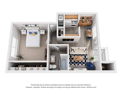 Floor plan for 1 bed, 1 bath, 850 sqft